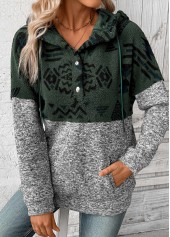 Grey Patchwork Tribal Print Long Sleeve Hoodie | thumb picture 