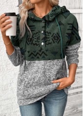 Grey Patchwork Tribal Print Long Sleeve Hoodie | thumb picture 