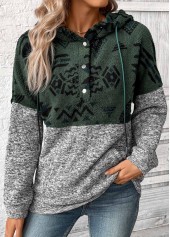 Grey Patchwork Tribal Print Long Sleeve Hoodie | thumb picture 