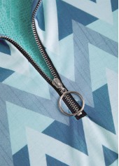 Mint Green Zipper Geometric Print Long Sleeve Sweatshirt | thumb picture 