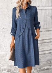 Denim Blue Patchwork A Line Long Sleeve Dress | thumb picture 