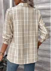 Light Coffee Button Plaid Long Sleeve Shirt Collar Blouse | thumb picture 