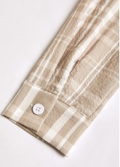 Light Coffee Button Plaid Long Sleeve Shirt Collar Blouse | thumb picture 
