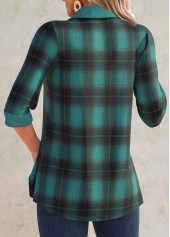Turquoise Button Plaid Long Sleeve Shirt | thumb picture 