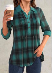 Turquoise Button Plaid Long Sleeve Shirt | thumb picture 