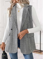 Black Button Geometric Print Sleeveless Turn Down Collar Waistcoat