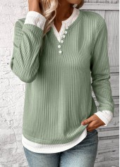 Light Green Fake 2in1 Long Sleeve T Shirt | thumb picture 