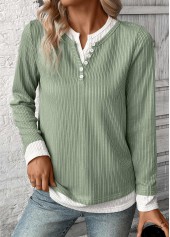 Light Green Fake 2in1 Long Sleeve T Shirt | thumb picture 