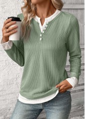 Light Green Fake 2in1 Long Sleeve T Shirt | thumb picture 