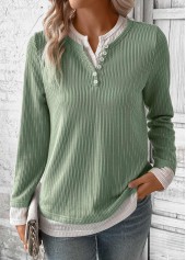 Light Green Fake 2in1 Long Sleeve T Shirt