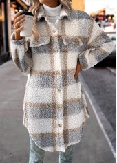 Raw White Button Plaid Long Sleeve Coat | thumb picture 