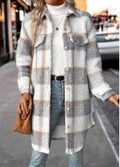 Raw White Button Plaid Long Sleeve Coat | thumb picture 