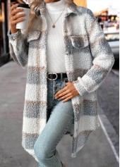Raw White Button Plaid Long Sleeve Coat | thumb picture 