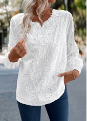 White Split Detail Long Sleeve Blouse