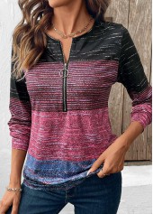 Multi Color Zipper Long Sleeve Round Neck Sweatshirt | thumb picture 