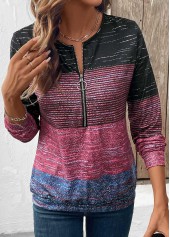 Multi Color Zipper Long Sleeve Round Neck Sweatshirt | thumb picture 