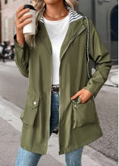 Green Drawstring Long Sleeve Hooded Coat | thumb picture 