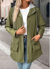 Green Drawstring Long Sleeve Hooded Coat | thumb picture 