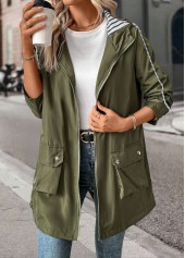 Green Drawstring Long Sleeve Hooded Coat | thumb picture 