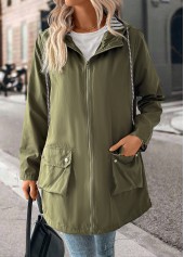 Green Drawstring Long Sleeve Hooded Coat | thumb picture 