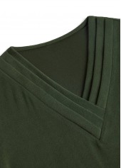Olive Green Patchwork Long Sleeve V Neck T Shirt | thumb picture 