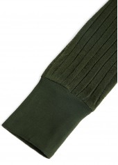 Olive Green Patchwork Long Sleeve V Neck T Shirt | thumb picture 