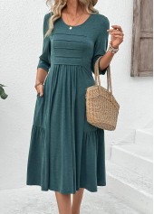 Turquoise Zipper 3/4 Sleeve Round Neck Dress | thumb picture 