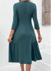 Turquoise Zipper 3/4 Sleeve Round Neck Dress | thumb picture 