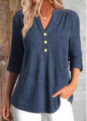 Denim Blue Split 3/4 Sleeve Tunic Shirt