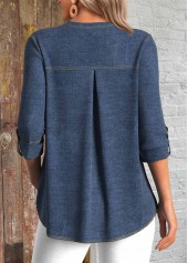 Denim Blue Split 3/4 Sleeve Tunic Shirt | thumb picture 