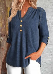 Denim Blue Split 3/4 Sleeve Tunic Shirt | thumb picture 