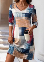 Multi Color Geometric Print A Line Long Sleeve Dress | thumb picture 