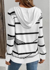 White Drawstring Striped Long Sleeve Hoodie | thumb picture 