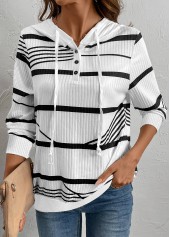 White Drawstring Striped Long Sleeve Hoodie | thumb picture 