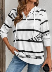 White Drawstring Striped Long Sleeve Hoodie | thumb picture 