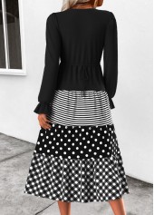 Black Patchwork Geometric Print Long Sleeve Split Neck Dress | thumb picture 