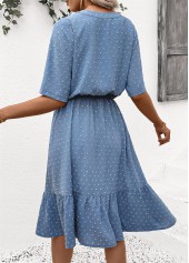 Dusty Blue Polka Dot Short Sleeve Split Neck Dress | thumb picture 