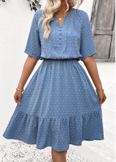 Dusty Blue Polka Dot Short Sleeve Split Neck Dress | thumb picture 