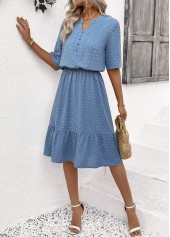Dusty Blue Polka Dot Short Sleeve Split Neck Dress | thumb picture 