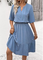 Dusty Blue Polka Dot Short Sleeve Split Neck Dress | thumb picture 
