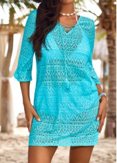 Jacquard V Neck Cyan Cover Up