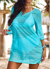 Jacquard V Neck Cyan Cover Up | thumb picture 