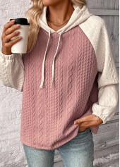 Pink Patchwork Long Sleeve Jacquard Hoodie | thumb picture 