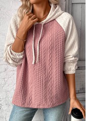 Pink Patchwork Long Sleeve Jacquard Hoodie | thumb picture 