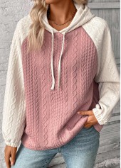 Pink Patchwork Long Sleeve Jacquard Hoodie