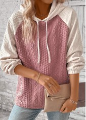 Pink Patchwork Long Sleeve Jacquard Hoodie | thumb picture 