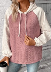 Pink Patchwork Long Sleeve Jacquard Hoodie | thumb picture 