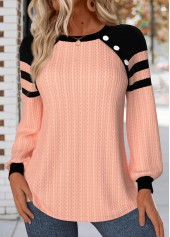 Dusty Pink Patchwork Long Sleeve Round Neck Sweatshirt