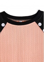 Dusty Pink Patchwork Long Sleeve Round Neck Sweatshirt | thumb picture 