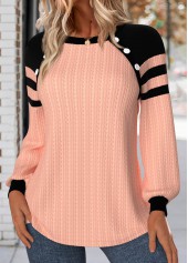 Dusty Pink Patchwork Long Sleeve Round Neck Sweatshirt | thumb picture 